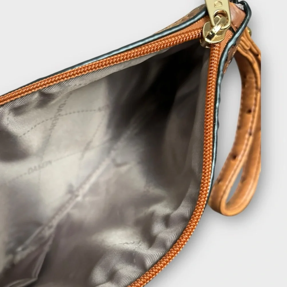 Dasein Women’s Embossed Textured Brown Ostrich Wristlet Purse Handbag
